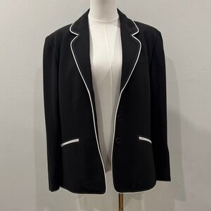 Oscar de la Renta Black Blazer with Off-White Piping – Size 14